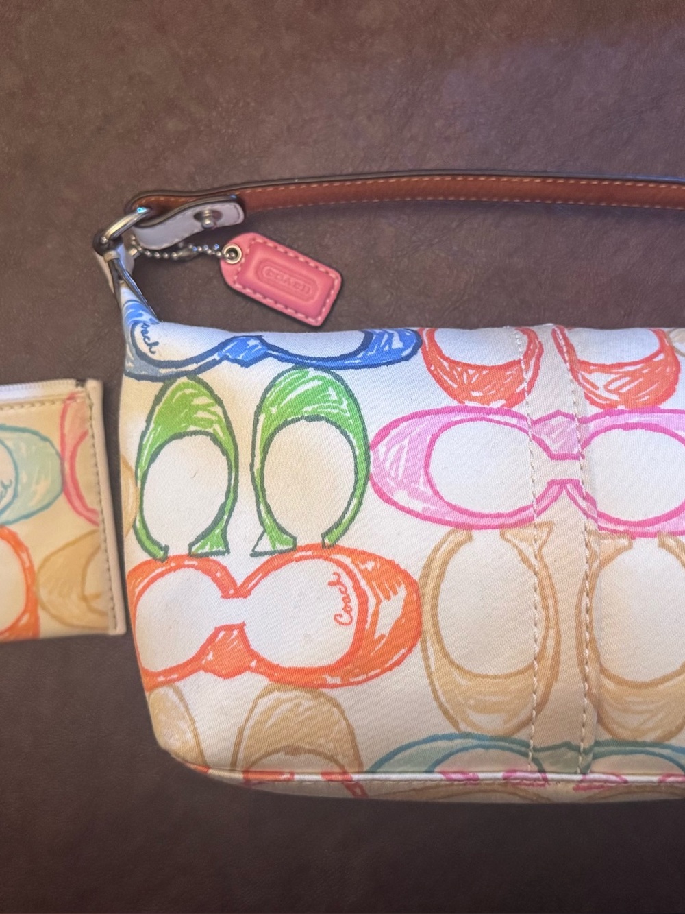 EUC Coach Y2K Hamptons Scribble Canvas Shoulder Bag & Cardholder